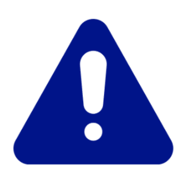 A blue triangular warning sign with rounded corners, featuring a bold white exclamation mark in the center.