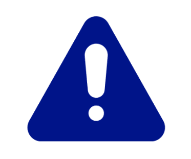 A blue triangular warning sign with rounded corners, featuring a bold white exclamation mark in the center.