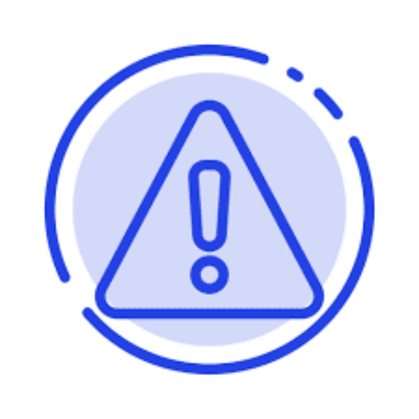 A blue exclamation mark inside a triangle within a circle. The triangle and circle have a minimalistic, outlined design on a light blue background, indicating a caution or warning symbol.